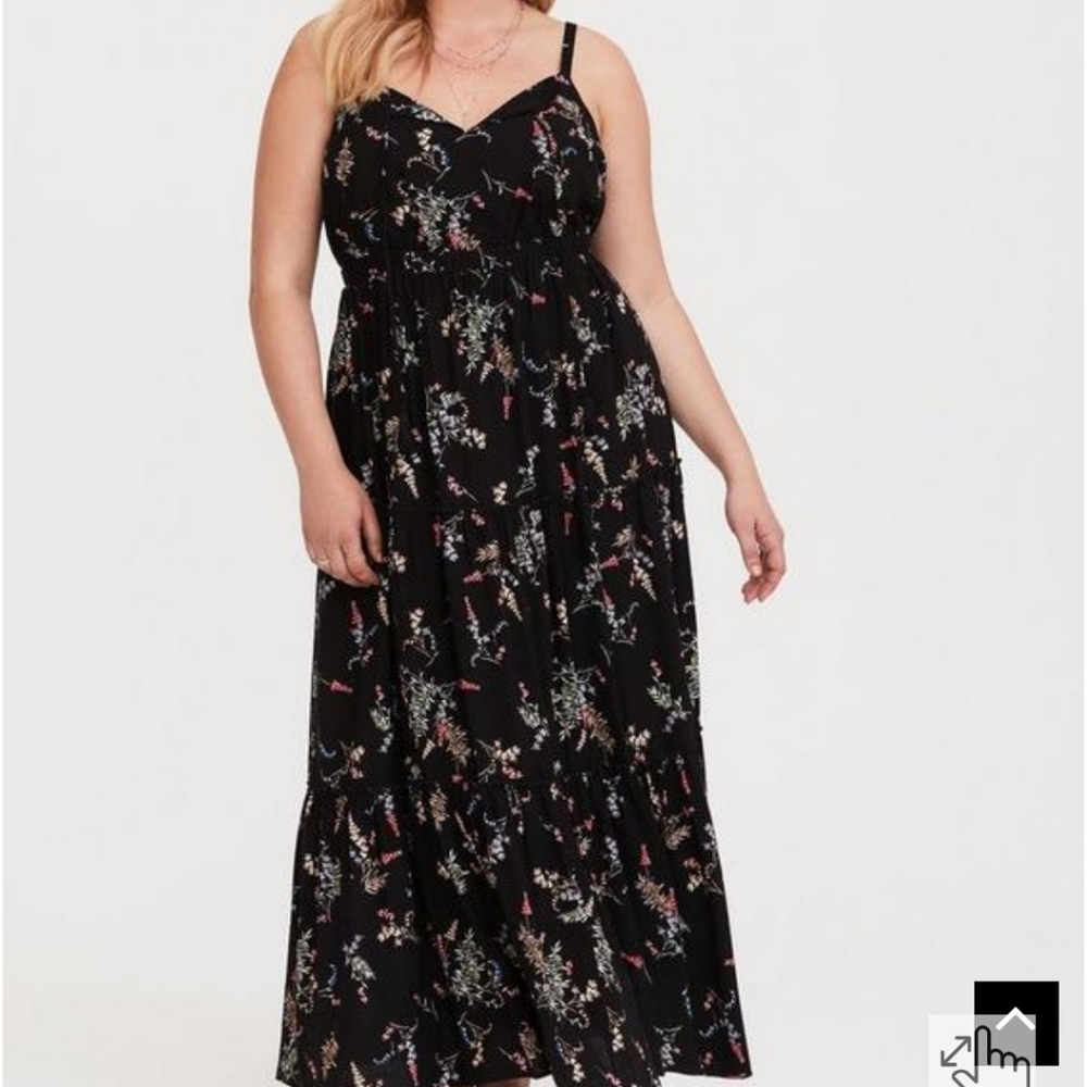 Torrid Floral Tiered Challis Maxi Dress Black Floral 5 used